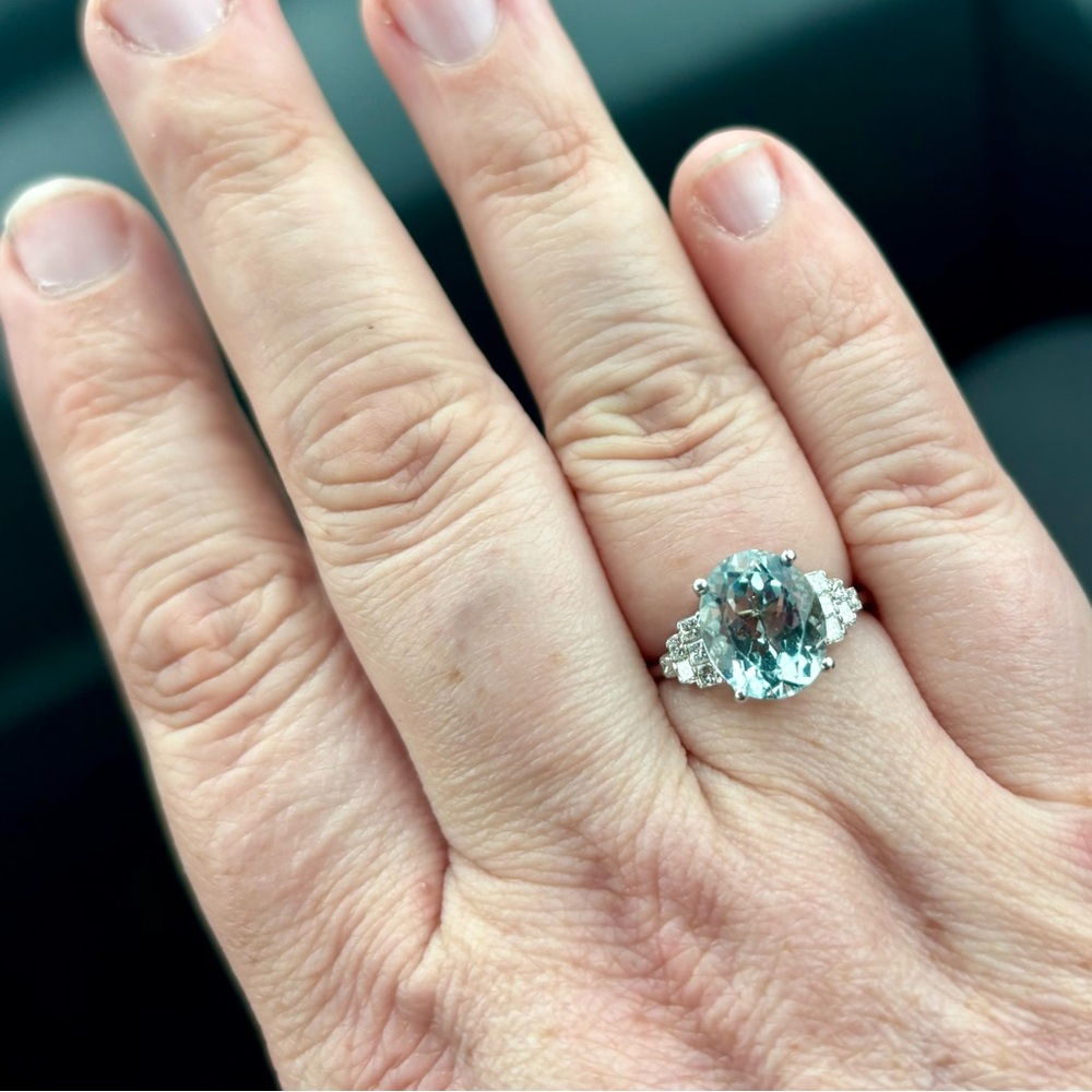 SOLD Effy Aquamarine & Diamond Ring 14kt WG MSRP $3,750 with Effy Certificate - Picture 13 of 16